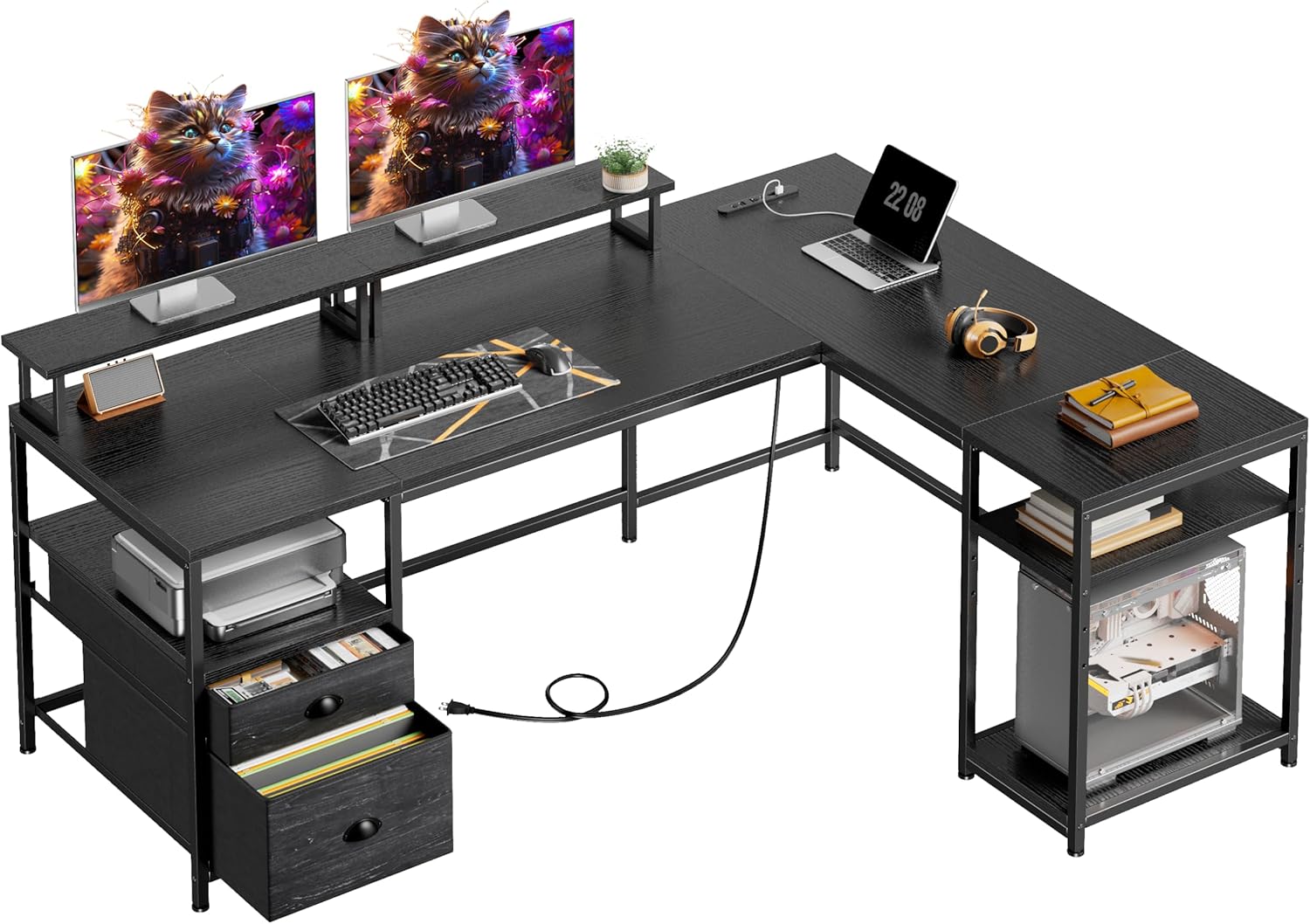 【M3100-168-120】パソコンデスク L字型　幅120cm コンセント付 M3100-168-120】パソコンデスク L字型 幅120cm コンセント付 l字型 100 【